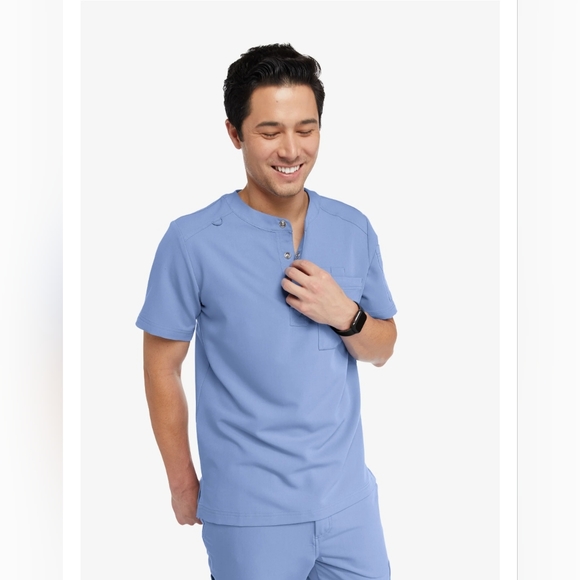 Keswi Scrubs Men's Henley Scrub Top Blue Size Large New With Tags Medical Nurse - Picture 4 of 12